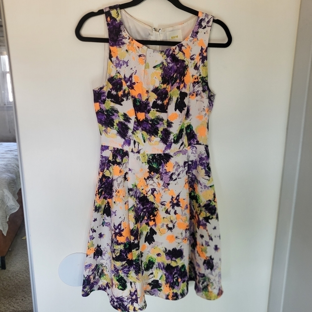MAEVE By Anthro Neon Floral Print Fit and Flare Dress Size 4